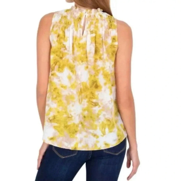 Joie Summer Porcelain Smocked Neck Sleeveless Blouse in Yellow/White Size M - Picture 8 of 15